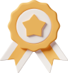 Reward badge with star and two ribbons